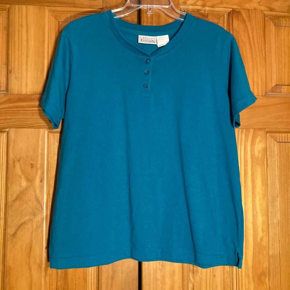NWOT Basic Editions Vintage 90s Top Short Sleeve Blouse Blue Size L Large